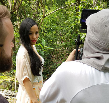 A commercial filming taking place at the Deering Estate