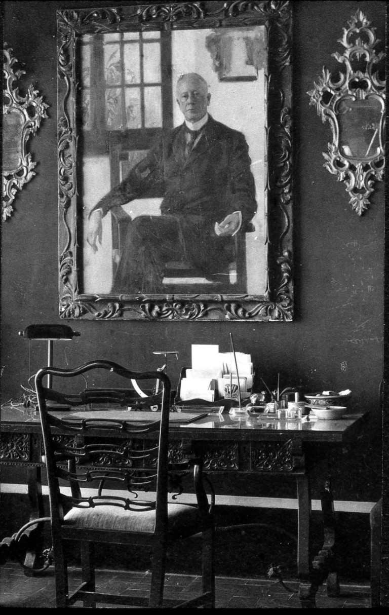Charles Deering Portrait by Ramon Casas in the study at Maricel in 1917