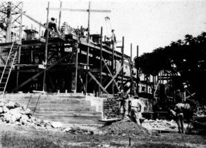 Builders working on Charles Deering's Stone House in the early 1900's