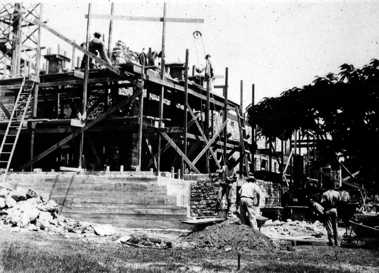 Builders working on Charles Deering's Stone House in the early 1900's