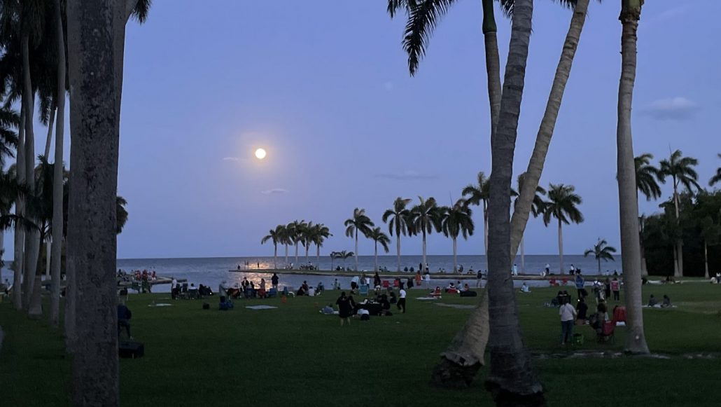 Crowd gathered on the main lawn of Deering Estate for Super Moon viewing