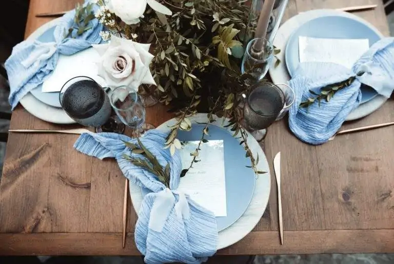 A close up of the table setting and dinnerware.