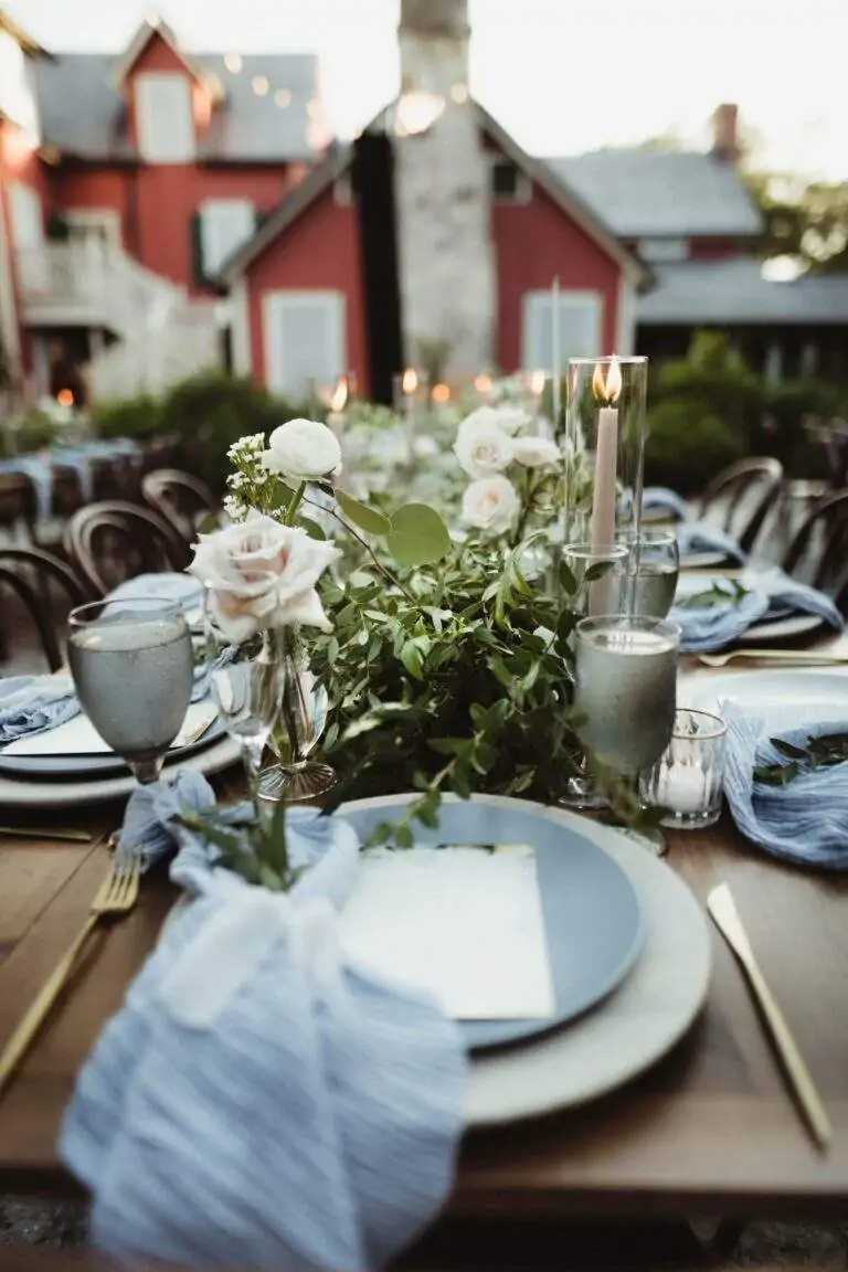 A close up of the table setting and dinnerware.