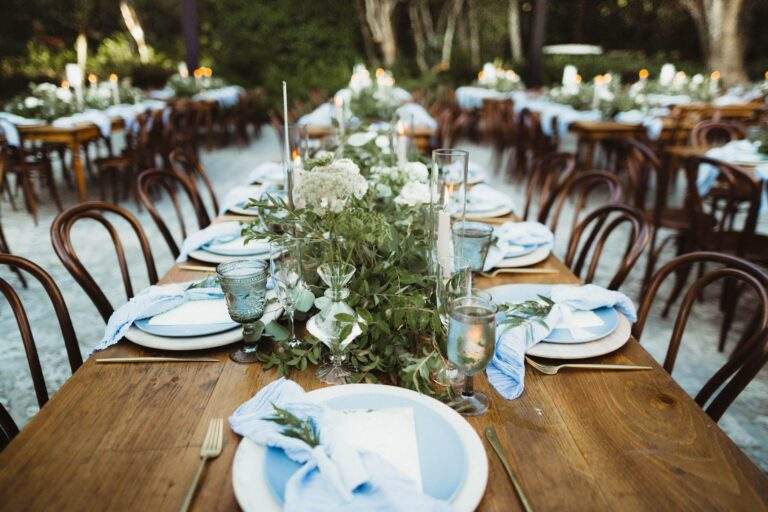 A close up of the table setting and dinnerware.