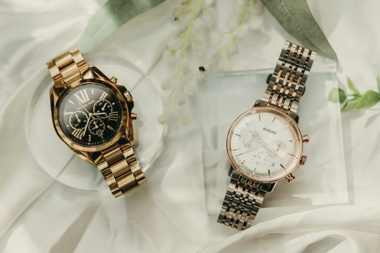 Close-up detail shot of the watches both grooms wore