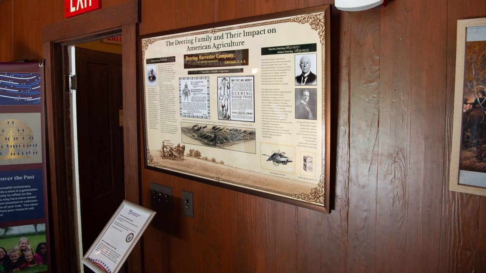 A photo from Family History is America's Story showing information about the Deering Family and their impact on American Agriculture.