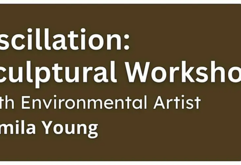 Workshop graphic with the title 'Oscillation: Sculptural Workshop' and a stylized bee illustration.